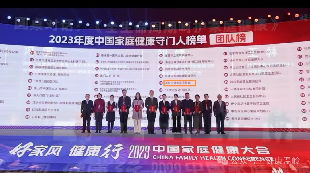 温岭市计划生育协会获得“2023中国家庭健康守门人”称号